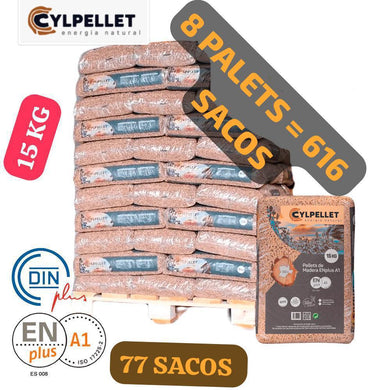 CYL PELLET – 8 Palet de 616 sacos de 15Kg Enplus A1