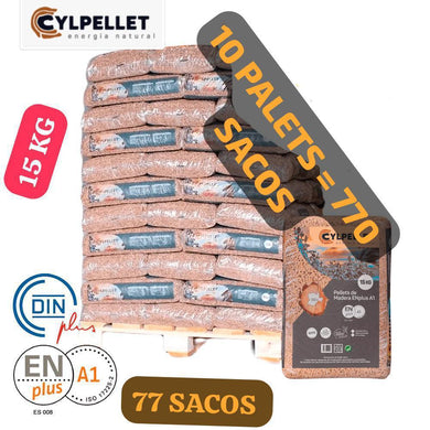 CYL PELLET – 10 Palet de 770 sacos de 15Kg Enplus A1